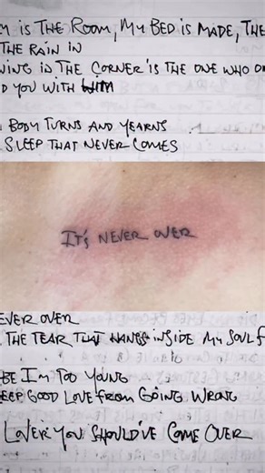 Mariana Chiarinelli on Instagram: "It’s never overrr ⏱️ primeira tattoo da duda! nunca vou esquecer do dia que ouvi “Grace” pela primeira vez, desde então me apaixonei pelo Jeff Buckley (como se fosse muito difícil). por isso, quando a duda trouxe essa ideia de tatuar a letra de “lover, you should’ve come over” na caligrafia original do próprio Jeff, uma frase na frente do ombro e outra na parte de trás, fiquei muito animadaaaaa! achei a ideia genial e foi super divertido poder materializar um p