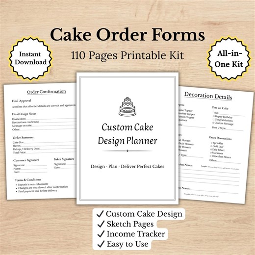 Cake Order Form Printable Baking | Kit Custom Cake Design, Pages Income Tracker, Instant Download - Etsy