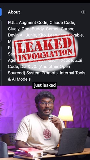 Akhil Kumar Alampally on Instagram: "Comment “FREE” to get this Repo in you DM as the “Secret Sauce” of AI Coding is Leaked. ‼️ A massive repo just dropped full system prompts for the world’s top AI tools: Cursor, Devin, Lovable, Bolt, and 20+ others. This is a treasure chest for AI builders. I’ve been diving deep into the logic behind multi-file edits and task breakdown patterns. How to use this: 1. Study the role definitions & error loops. 2. Feed them into Claude to tweak for your own agents.