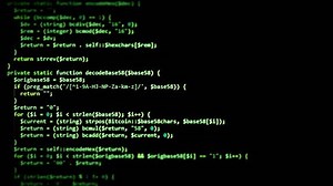 A simple source code text animation from a public domain project. Useful as texture / overlay or inside a computer monitor. Tilt-shift effect scrolling, green words on a black background.