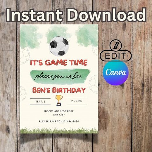 Editable Soccer Birthday Invitation | Kids Soccer Party Invite | Instant Download | Canva Template - Etsy