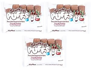 Stuffed Puffs – Chocolate Peppermint Bark 3 Pack, Chocolate Filled Marshmallows with Stuffed with Peppermint, Perfect for Hot Cocoa, 3 Bags (8.6oz each)