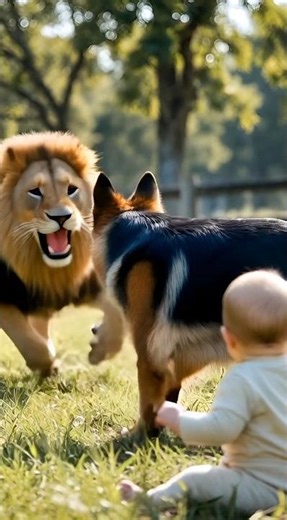 From Fear to Hero – Dog Protects Baby from Lion 😱❤️