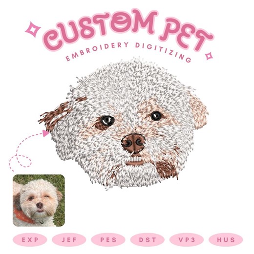 Custom Dog Portrait Embroidery Pattern, Custom Pet Embroidery Design, Personalized Pet Face and Pet Name Embroidery File, Pet Digitizing - Etsy
