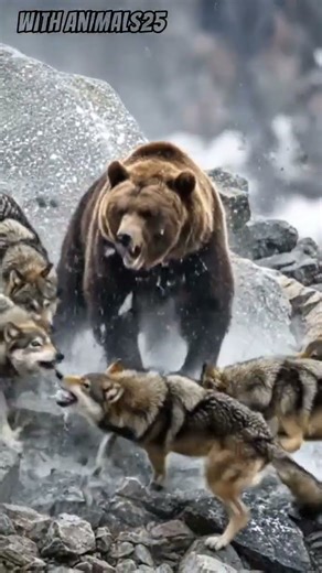 Bear vs Wolf Pack — Insane Mountain Battle! 😱🔥#nature #wildlife