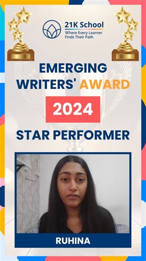 Meet Ruhina — a poet whose piece was selected as a Star Performer in the Emerging Writers’ Award. It wasn’t just poetry — it was emotion stitched into verse, vulnerability shaped into rhythm, and imagination poured onto the page with rare sincerity. Today, her journey encourages young writers and poets to slow down, feel deeply, and let their thoughts flow fearlessly onto paper. If you’ve ever doubted the power of your own voice — let Ruhina’s story remind you that even the softest words can ech