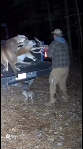 Mountain lion steals ring deer from Truck driver. Comment what you would do in this situation.