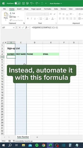 Auto Number in Excel‼️ #excel