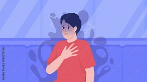 Animated frightened guy illustration. Sudden panic attack. Mental issue. Looped flat color 2D cartoon character animation with public transport on background. HD video with alpha channel Stock Video