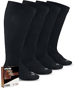 Doctor's Select Copper Plus Size Compression Socks Wide Calf - 2 Pairs | 20-30mmHg Extra Wide Calf Compression Socks Women | Copper Compression Sock Men & Women | Swelling & Circulation Support | Black