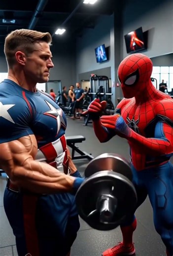 “Epic Gym Session: Spider-Man & Captain America 💪🔥”#spiderman #workout #captainamerica #hardwork