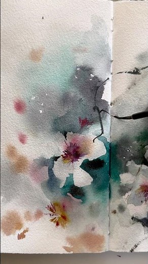 Watercolor sketch of almond flowers #art