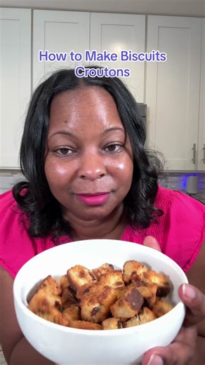 Use leftover biscuits to make biscuit croutons! Thanks for the idea @The Salad Lab this was genius and so wasy to make #howtomakecroutons #usingleftovers #nofoodwasted #fyppageee #thesaladlab #spillingthesweettea