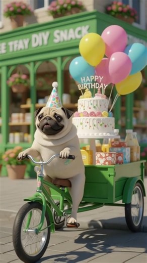 The little pug bought a creative snack cake for the little girl, and even the puppy was envious! 🎂💞🐹