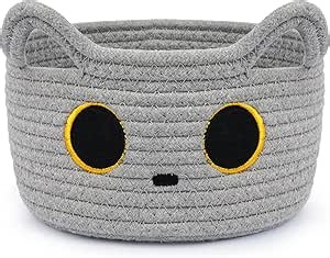 Small Storage Basket, Cat Basket Woven Cotton Rope Basket for Nursery, Baby Blanket Organizer with Handles for Toys,Towels,Clothes, Baby Storage for Gifts Cat Dog Bin Toys 8.5×4.5 inches,Grey