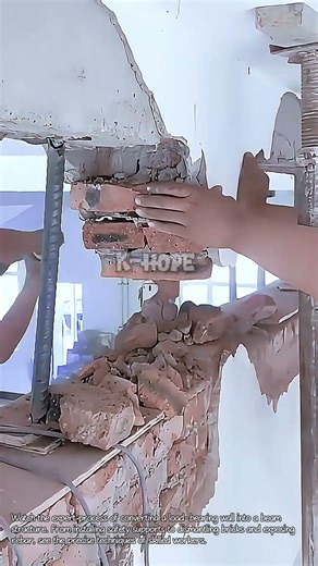 Dismantling Load-Bearing Wall for Beam Conversion #worker #process #demolition #construction