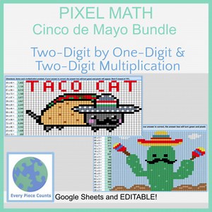 Pixel Art Math-Cinco de Mayo Bundle-Two-Digit by One & Two-Digit Multiplication