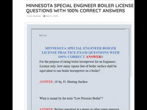 MINNESOTA SPECIAL ENGINEER BOILER LICENSE PRACTICE EXAM QUESTIONS WITH 100% CORRECT ANSWERS