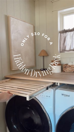 Haley Orrock on Instagram: "How I Made A Hidden Drying Rack: • Comment “rack” and I’ll send you the full materials list I used to make this! Make sure to save this post for later because you’ll want to come back to these instructions👇🏼 • Step by Step Instructions: - the whole design is super simple! It’s made up of 4 things: drying rods, rod holder pieces, drawer slides, & pocket hole support pieces. - first, cut the rod holder the same length as the drawer slides while they are closed. (I use