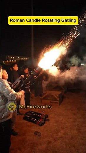 375 Shots Roman Candles Rotating Gatling Gun fireworks #pyrotechnica #pyrotechnics