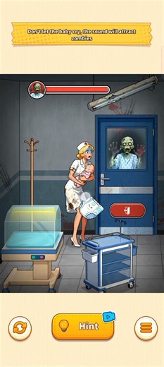 Brain puzzle 3 Crazy Mind -Zombie Walk level 2-Don't let the baby cry, the sound will attract zombi