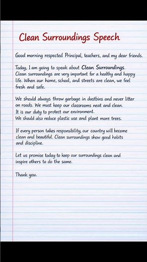Clean Surroundings Speech | 1 Minute School Speech | Short Assembly Speech