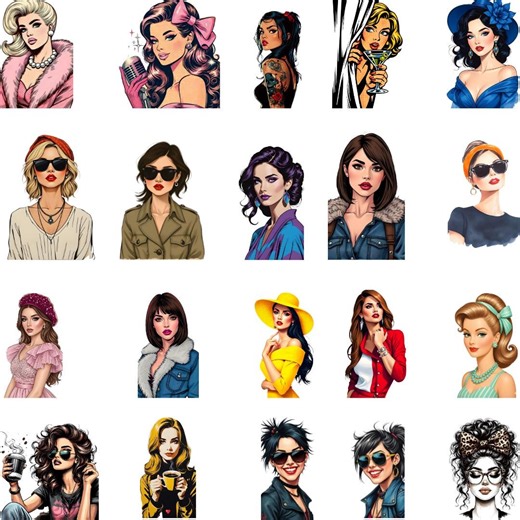 Watercolor Pop Art Girl PNG Bundle, Trendy Fashion Illustration Sublimation Designs, Digital Download - Etsy