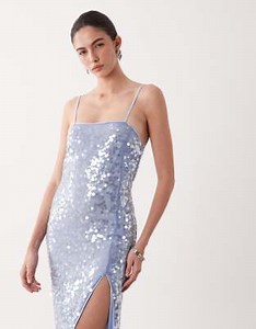 New Look sequin strappy maxi dress in light blue | ASOS