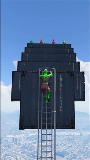 GTA 5 Rainbow Red Vs Pink & yellow Spiderman Jumping Into Pool (Euphoria Physics/Ragdolls) #shorts
