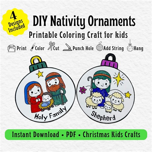 Nativity Ornaments Printable Christmas Craft for Kids | DIY Coloring Templates PDF | Sunday School Activity - Etsy
