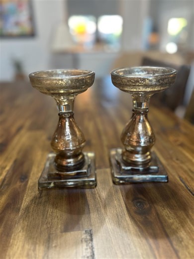 Set 2 Silver Mercury Glass Square Base Pillar Candleholders 7” - Etsy
