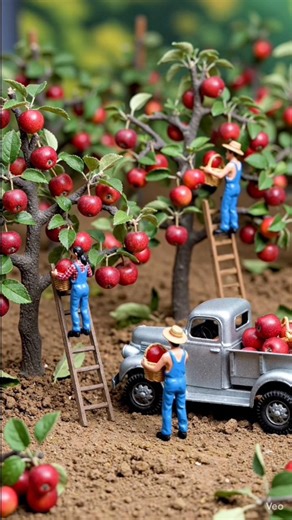 Mini Apple Farming Story 🍎 | Tiny Farmers Harvest Apples | AI Miniature Farming Video