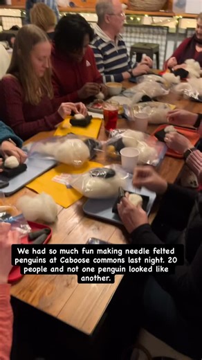 Glenn on Instagram: "Our needle felting Penguin workshop last night was so much fun! I am so grateful for this community and for @caboosecommons! If you missed last night, I have a second one on Jan. 21. At Common Culture in Fairfax. Tickets in first comment and link in bio. #caboosecommons #craftclubnova #funinfairfaxva"