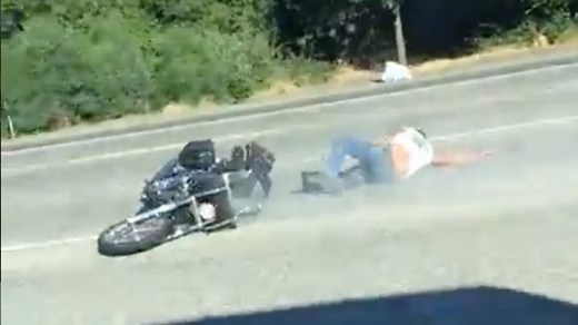 Heart-stopping moment motorcyclist loses control in death wobble