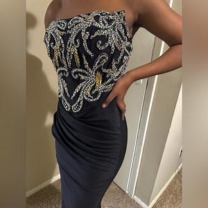 Elegant Black Strapless Prom Dress with Embellishments