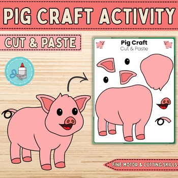 Pig Craft Template-Build a Pig-Farm Animal Bulletin Board Craft-Cut & Paste Acti