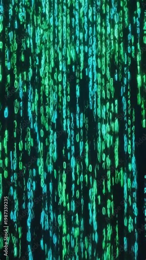 Matrix Style Binary Code Digital Data Streams Falling Background.