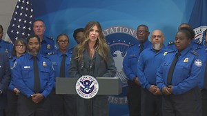 Homeland Security Secretary Kristi Noem hands out bonus checks to TSA workers in Houston
