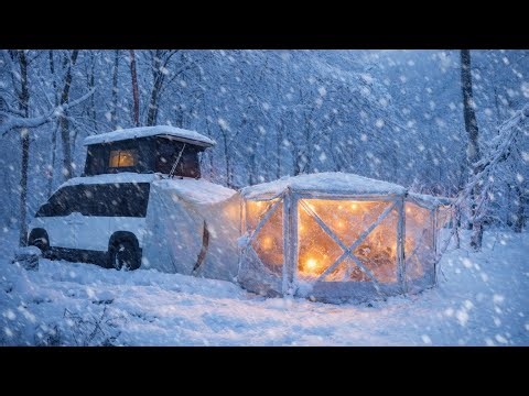 Trapped in a 70cm Snowstorm ❄️ Cozy Winter Camping in a Luxury Camper Van