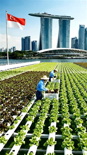 Facing extreme land scarcity, Singapore is transforming its rooftops into high-tech urban farms to boost food security and sustainability. Instead of expanding outward, the city is growing upward—turning underused building tops into productive agricultural spaces. Many of these rooftop farms rely on hydroponics, a method that grows plants without soil by delivering nutrients directly through water. Combined with vertical farming systems, this approach maximizes crop yield within tight urban foot