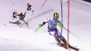 Champion alpine skier Marcel Hirscher nearly hit by falling camera drone during World Cup slalom