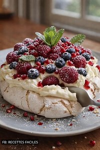 🍓☁️ La pavlova aux fruits rouges ☁️🍓 Meringue crousti-fondante, crème douce et fruits rouges éclatants pour une gourmandise aérienne. | Recettes Faciles