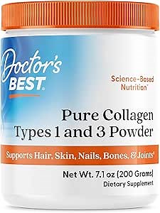 Doctor's Best Pure Collagen Types 1 & 3, Promotes Healthy Skin Hair & Nails – Bone & Joint Support, 7.1 Ounce (Pack of 1)