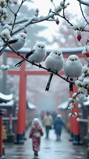 シマエナガちゃんと雪の日の初詣