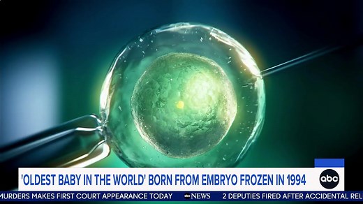 577K views · 13K reactions | 'OLDEST BABY IN THE WORLD' BORN FROM EMBRYO FROZEN IN 1994: ABC’s Andrea Fujii has the remarkable story of baby Thaddeus, born from a 30-year-old frozen embryo and recently adopted by a couple in Ohio. | World News Now | Facebook