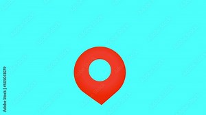 Map pointer animation on the blue screen. A falling down hairpin indicating the exact location. A pulsating red gps sign. Stock 4k video with alpha channel.