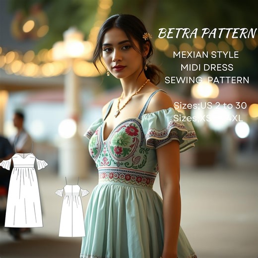 Mexican Style Midi Dress Sewing Pattern: Gathered Dress (digital Download) - Etsy