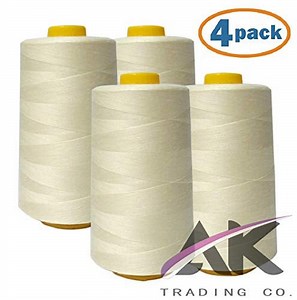 AK Trading 4-Pack Ivory All Purpose Sewing Thread Cones (6000 Yards Each) of High Tensile Polyester Thread Spools for Sewing, Quilting, Serger Machines, Overlock, Merrow & Hand Embroidery.
