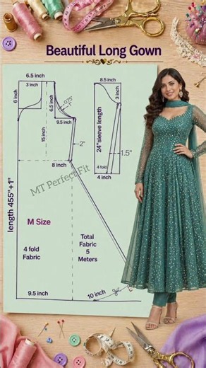 👗 38/M Size Long Gown Drafting Step by Step #shorts #shortsfeed #youtubeshorts