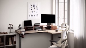 Fenge Dual Monitor Stand, Corner Monitor shelf with Drawer and Slide-Out Tray, 2 Tier Triangle Monitor Riser with Storage, Desk Shelf Organizer for Desk, Home Office, Computer, Laptop, Printer